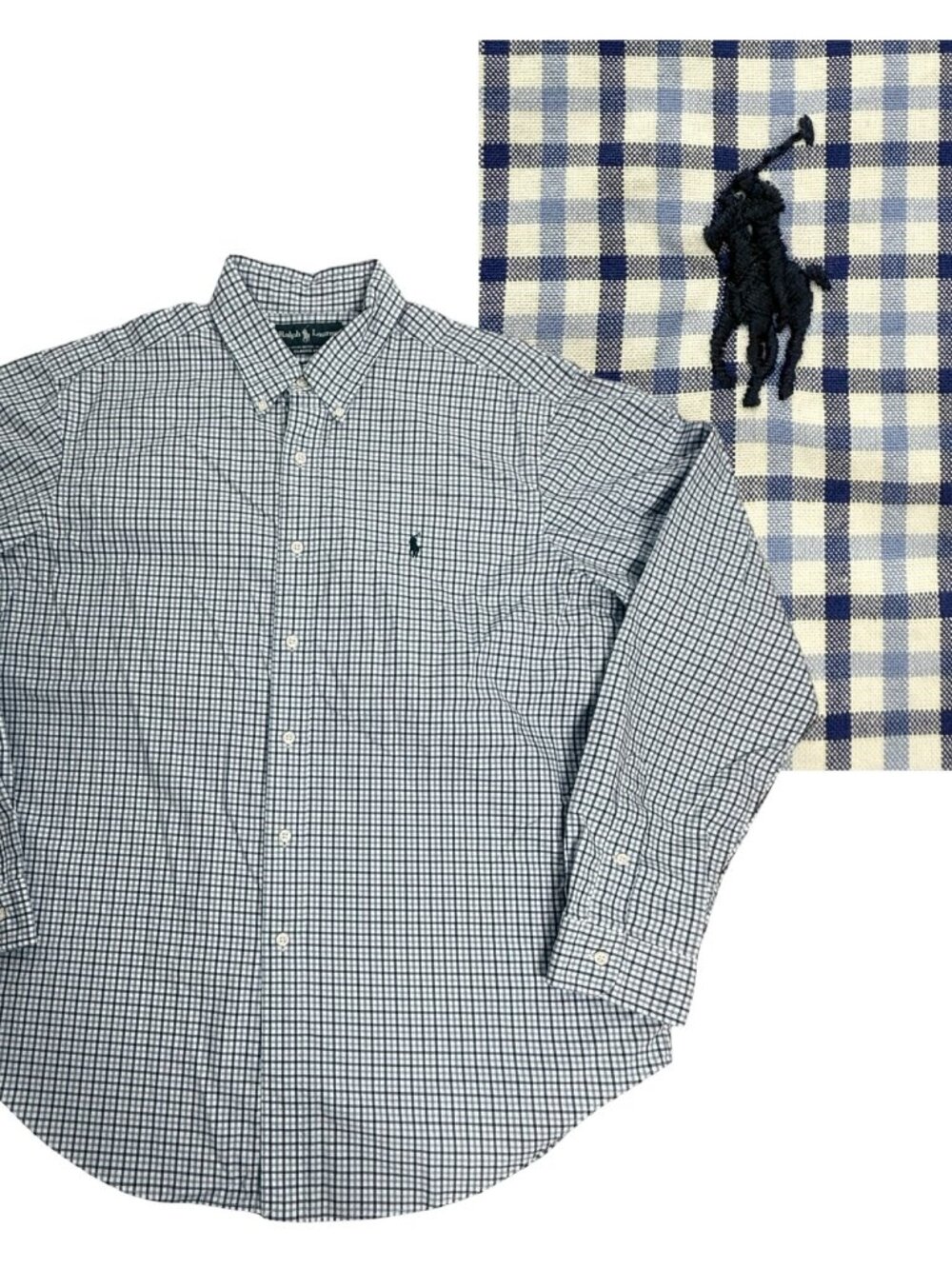 VTG Ralph Lauren Shirt Mens XL Blue Check Button Up Classic Fit Long Sleeve 90s